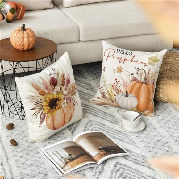 Set of 4 Thanksgiving Throw Pillow Covers  |  18 x 18 Inches - Picture 6 of 8